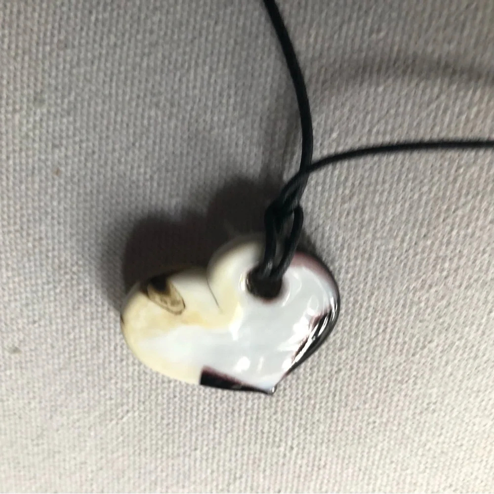 Murano Glass Heart Black & White with Gold, Silver, and Copper Crackle Glaze - Picture 10 of 12